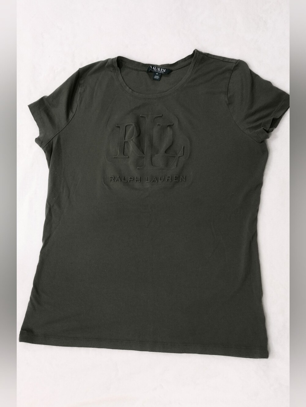 Ralph Lauren Sz M Olive Embossed RL Logo Crew Tee